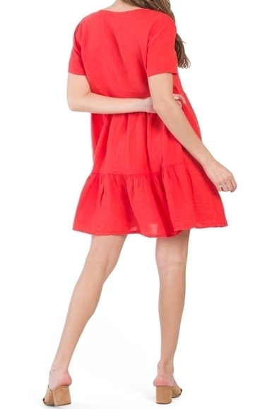 𝅺Francesca Bettini linen Notch Neck Tiered Dress - Picture 3 of 6